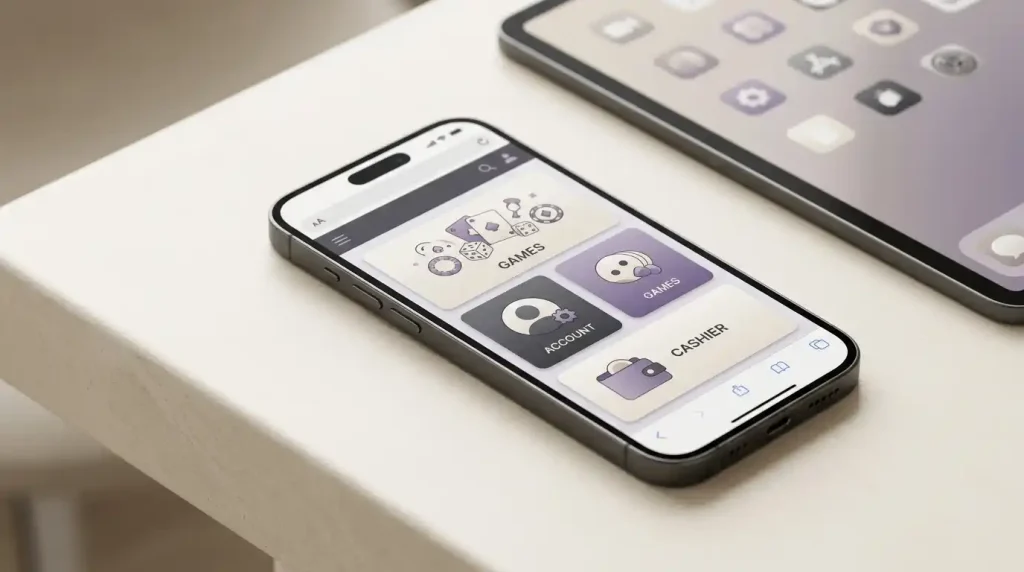 Smartphone showing a neutral browser-based casino interface concept